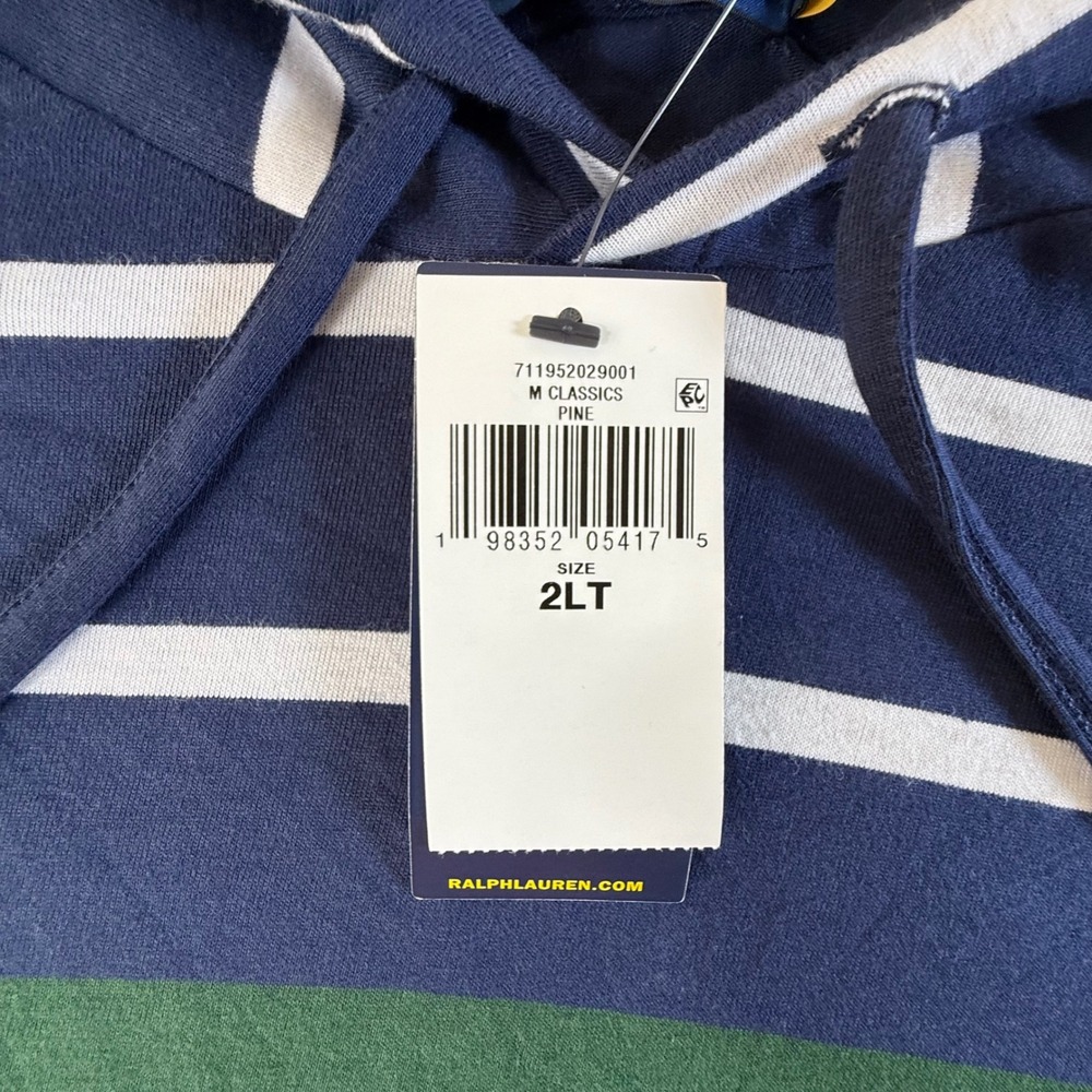 Polo Ralph Lauren Hooded T-Shirt Mens 2XLT Striped Long Sleeve Pine Colorful NEW - Picture 6 of 11